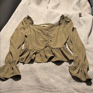 Altar'd State Green Puff Sleeve Crop Blouse with Ruffles